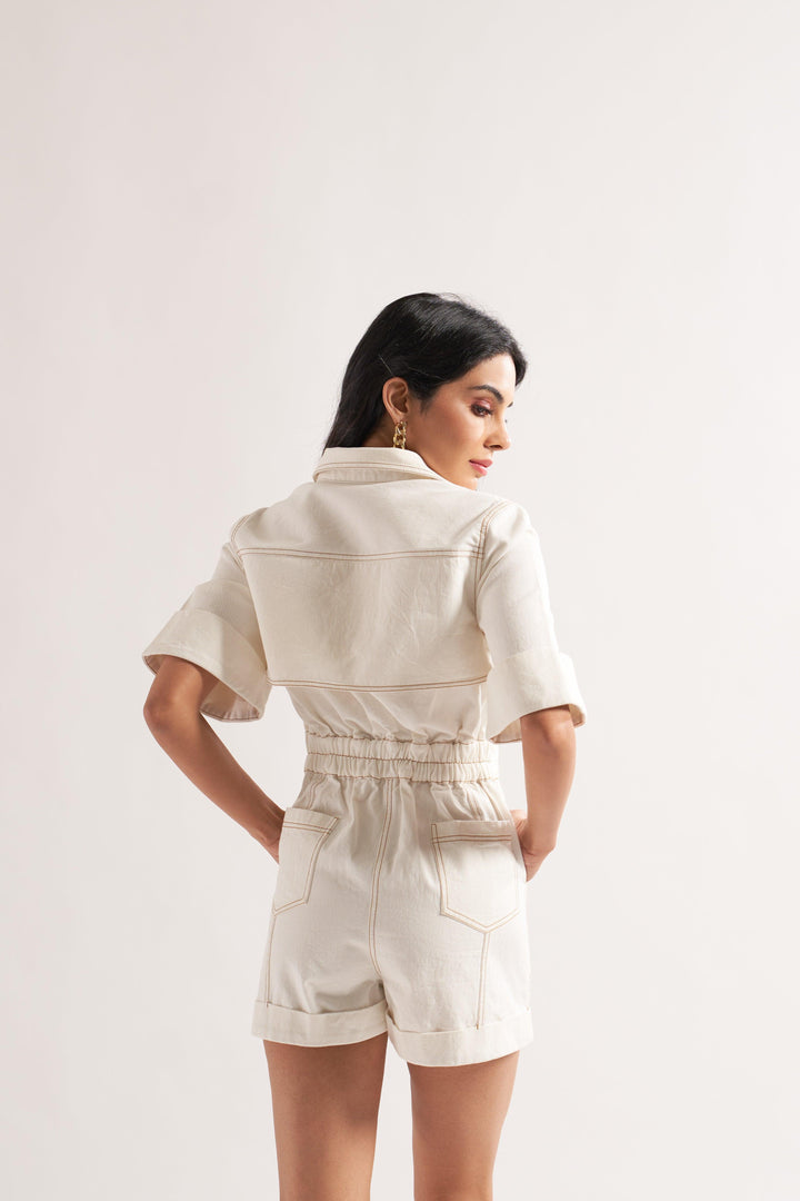 White Denim Romper - ANI CLOTHING