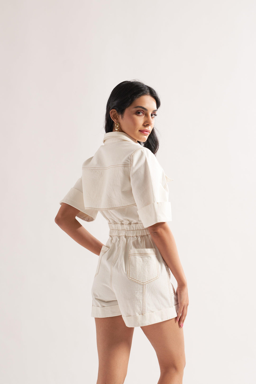 White Denim Romper - ANI CLOTHING