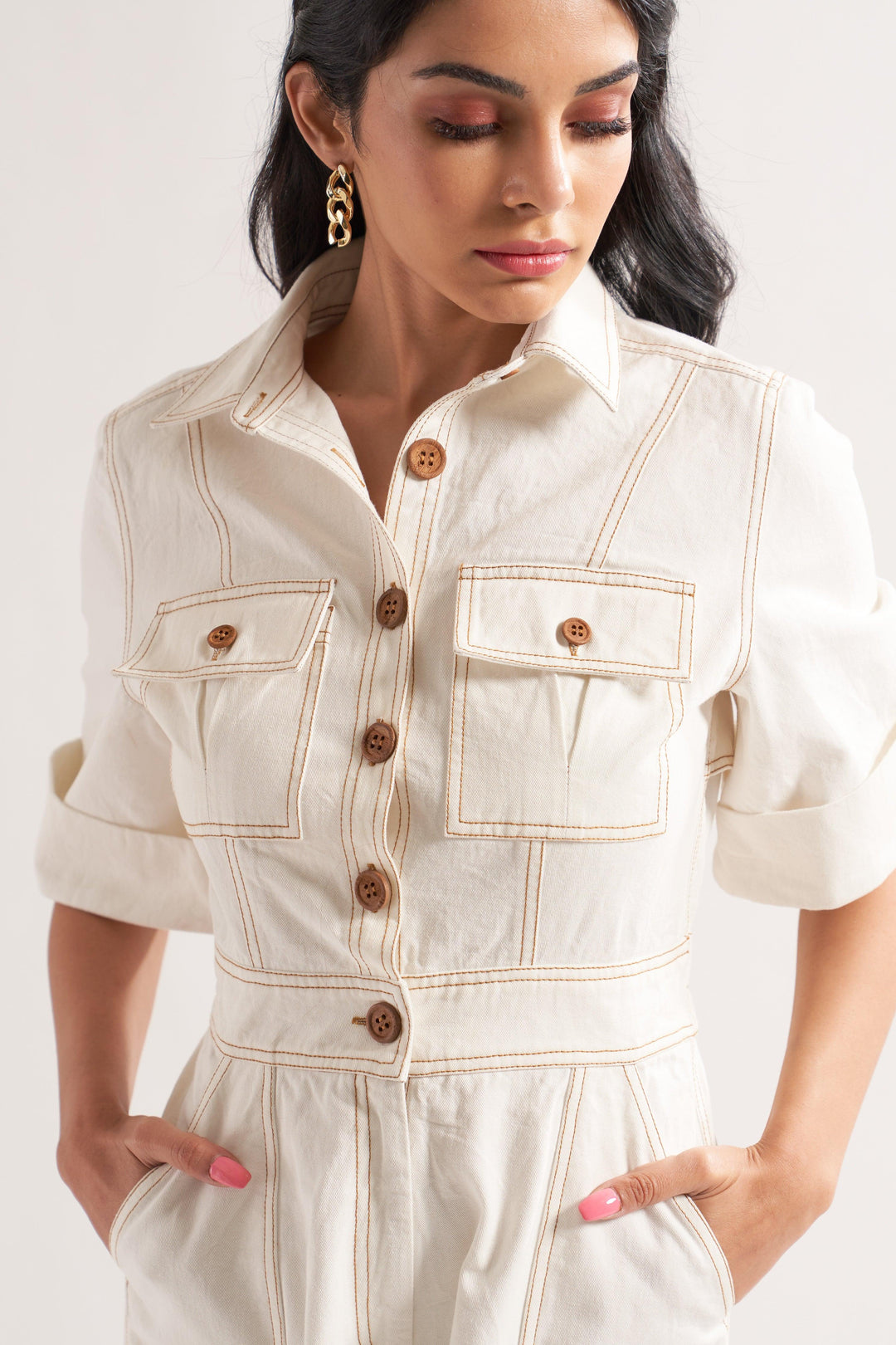 White Denim Romper - ANI CLOTHING