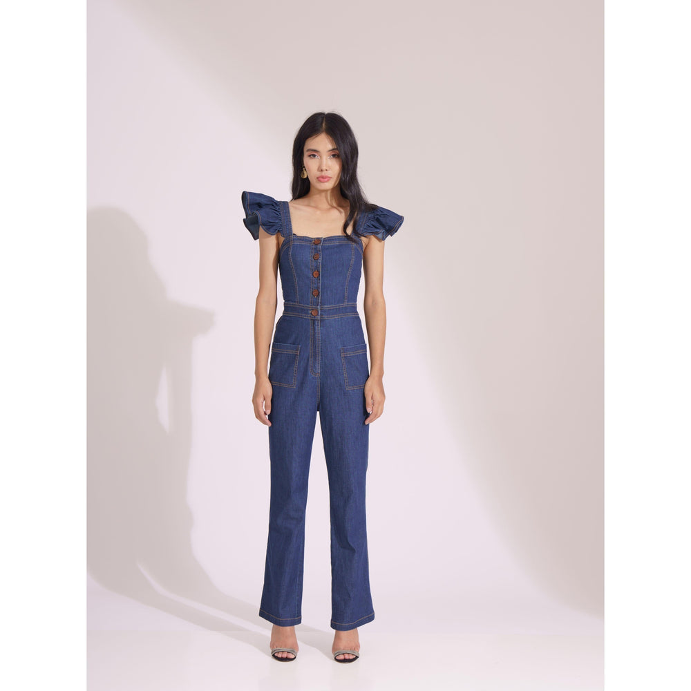 Denim Frill Strap Jumpsuit - ANI CLOTHING