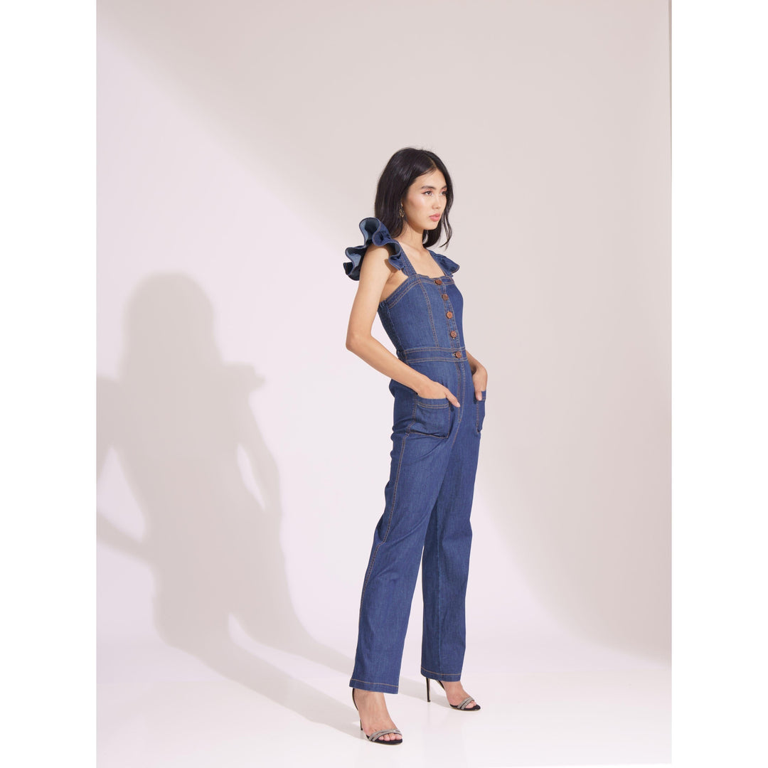 Denim Frill Strap Jumpsuit - ANI CLOTHING