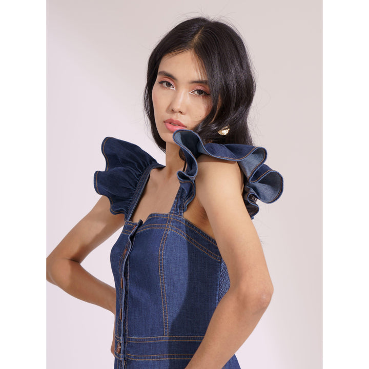 Denim Frill Strap Jumpsuit - ANI CLOTHING
