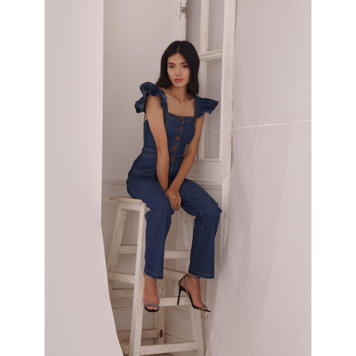 Denim Frill Strap Jumpsuit - ANI CLOTHING