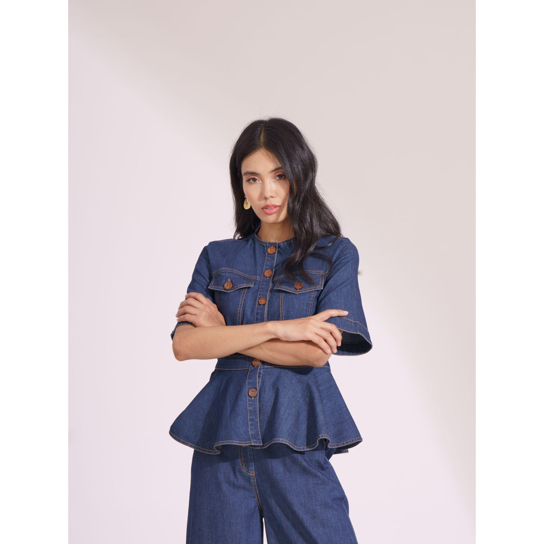 Denim Contrasting Co-ord Top - ANI CLOTHING