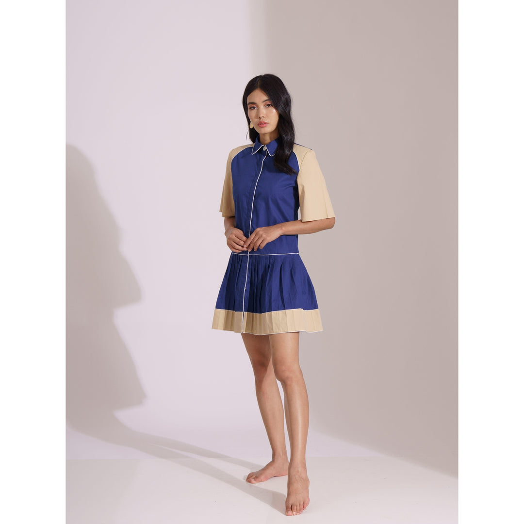 ColourBlock Pleated Block Dress - ANI CLOTHING