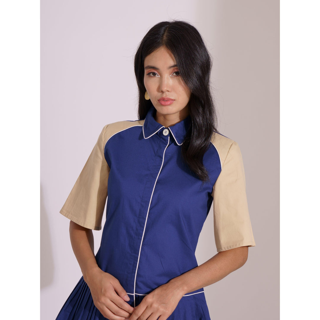 ColourBlock Pleated Block Dress - ANI CLOTHING