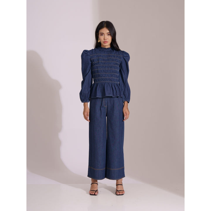 Denim Puff Sleeve Co-ord Trousers - ANI CLOTHING