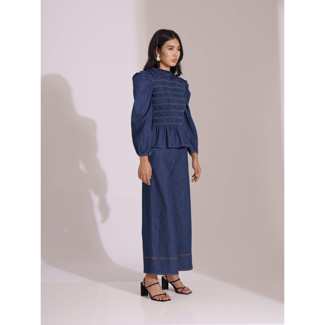 Denim Puff Sleeve Co-ord Set - ANI CLOTHING