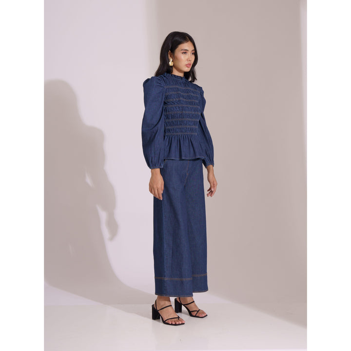 Denim Puff Sleeve Co-ord Set - ANI CLOTHING