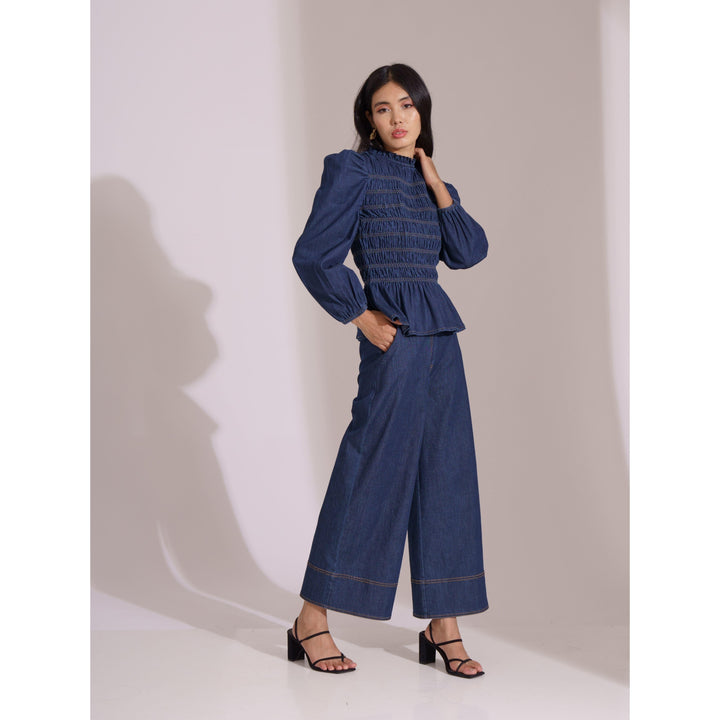 Denim Puff Sleeve Co-ord Set - ANI CLOTHING