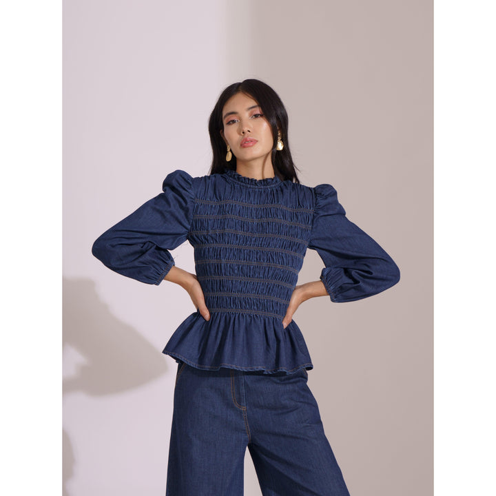 Denim Puff Sleeve Co-ord Set - ANI CLOTHING