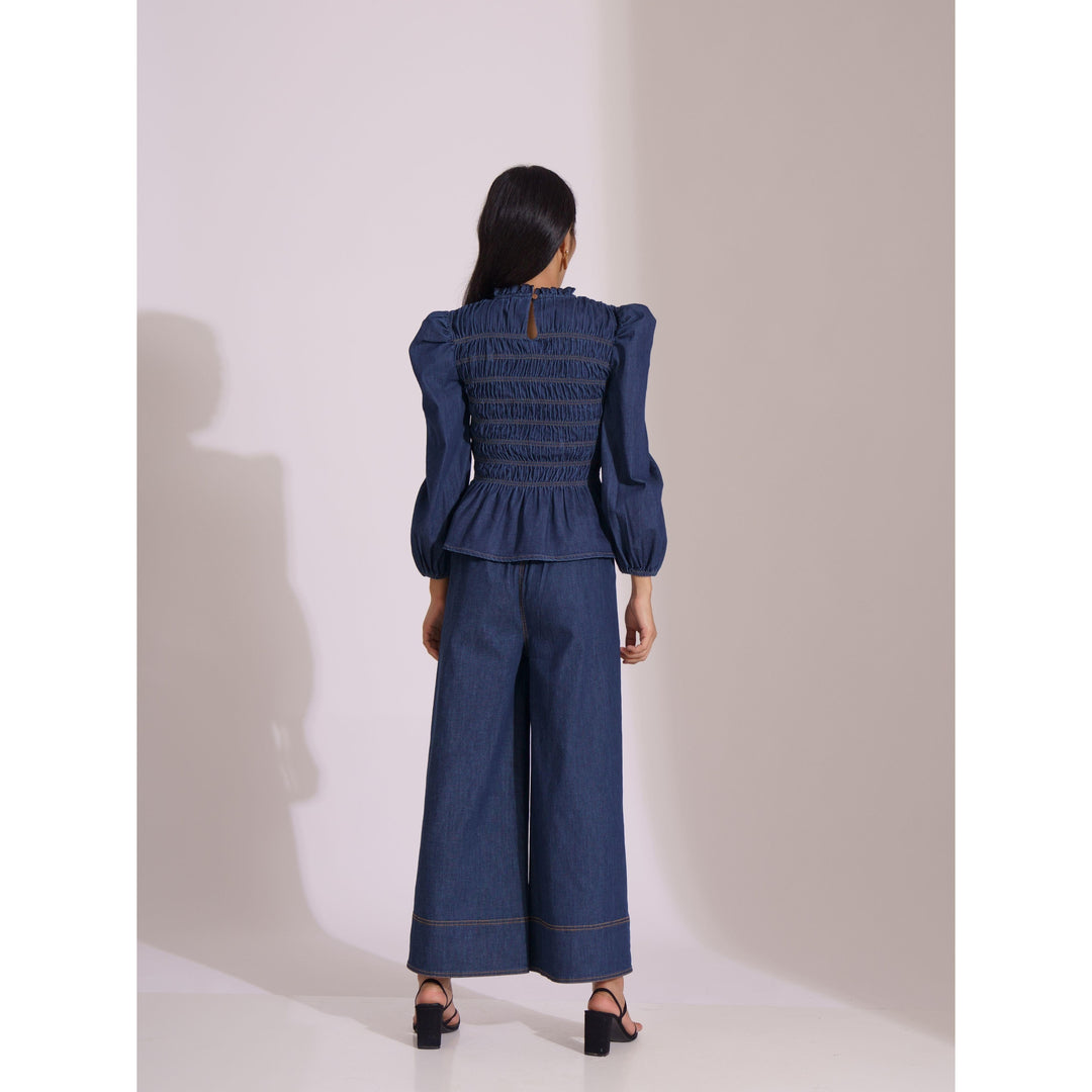 Denim Puff Sleeve Co-ord Set - ANI CLOTHING