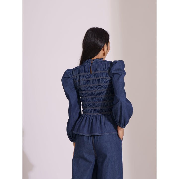 Denim Puff Sleeve Co-ord Set - ANI CLOTHING