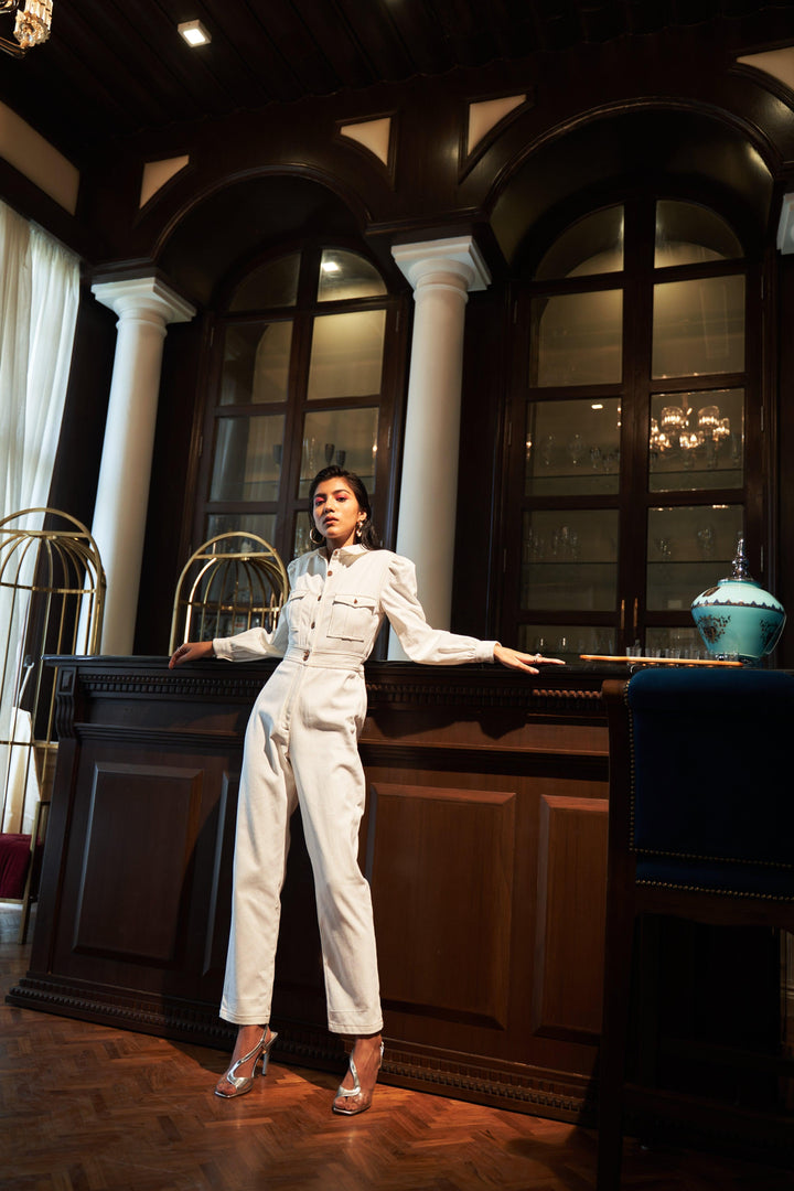 White Denim Jumpsuit - ANI CLOTHING