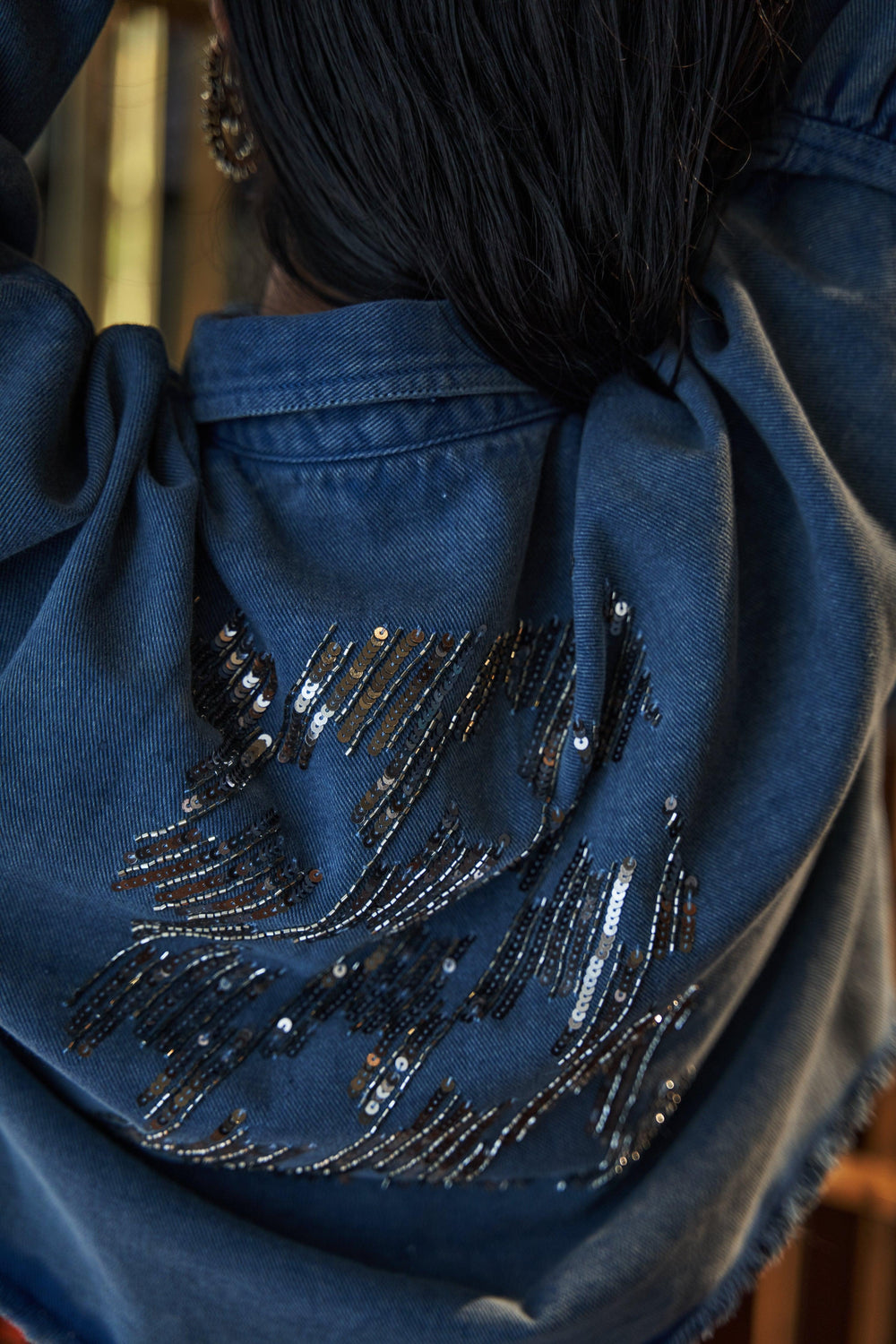 Blue Denim Embellished Jacket - ANI CLOTHING