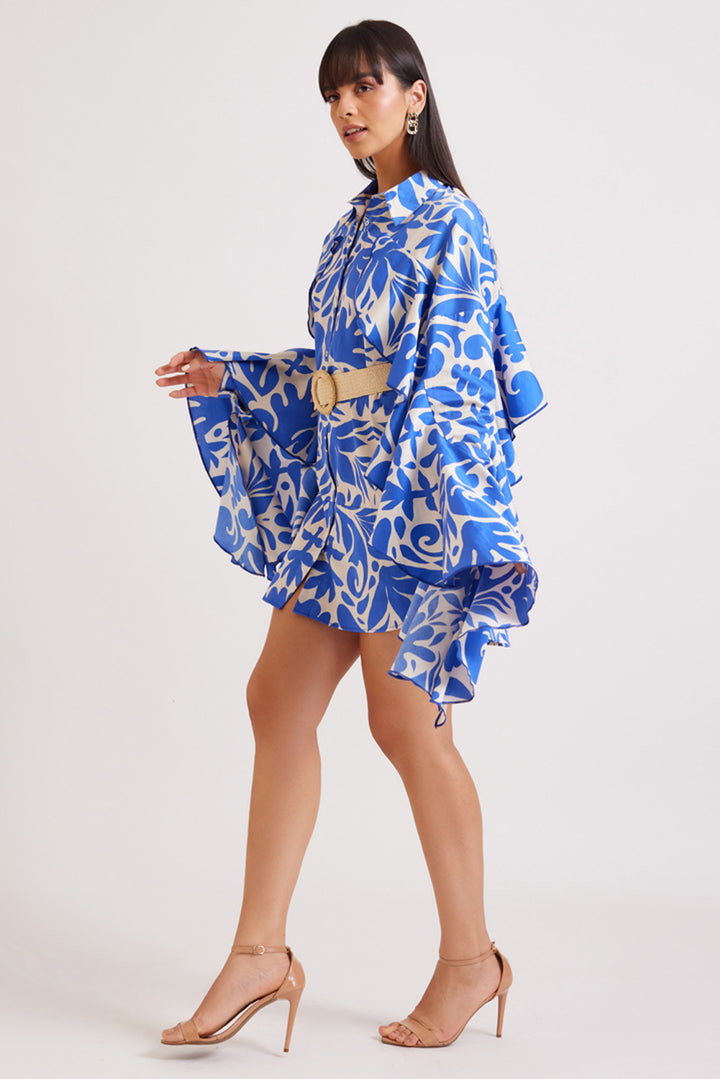 Coral Ruffle Shirt Dress with Belt