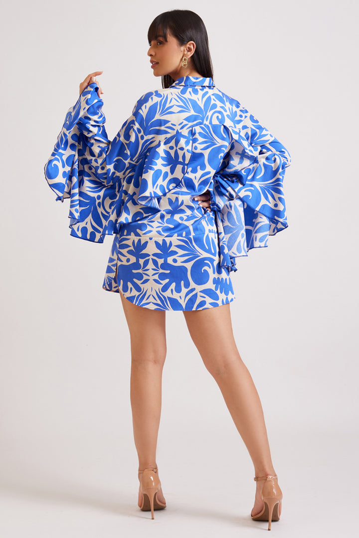Coral Ruffle Shirt Dress with Belt