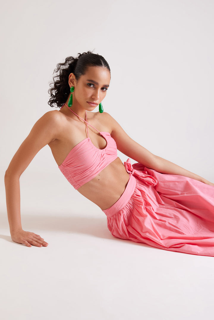 Pink Ruched Halter Top