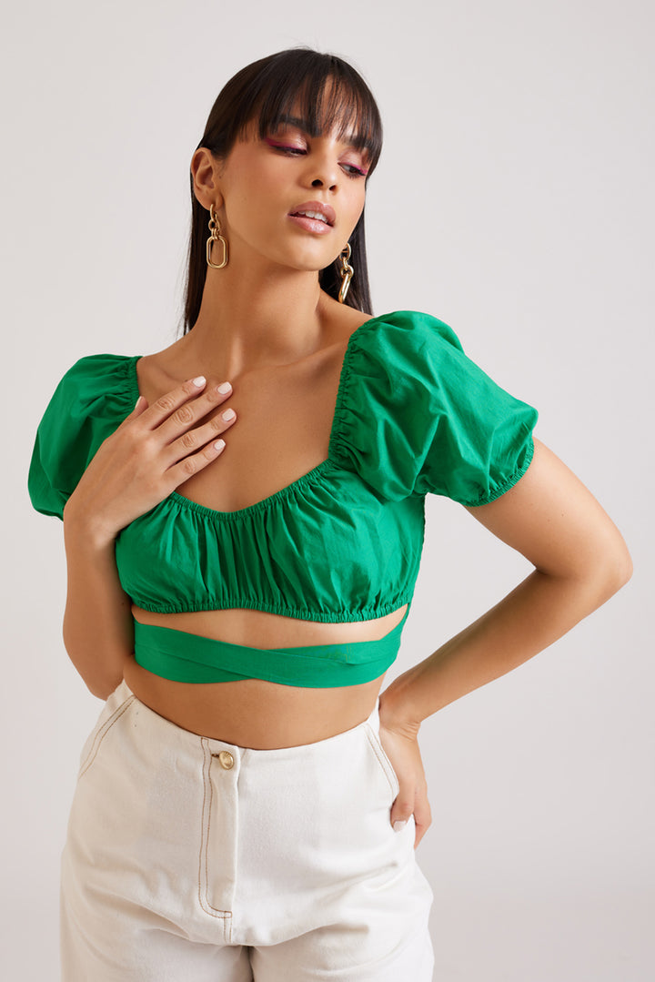Green Knot Crop Top