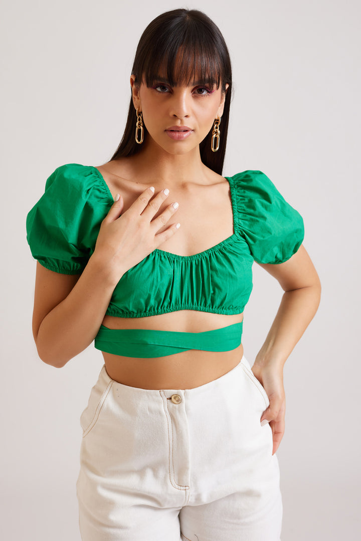 Green Knot Crop Top