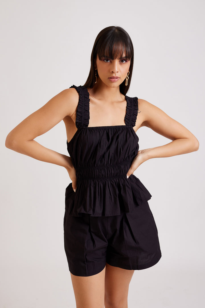 Black Ruffle Peplum Top