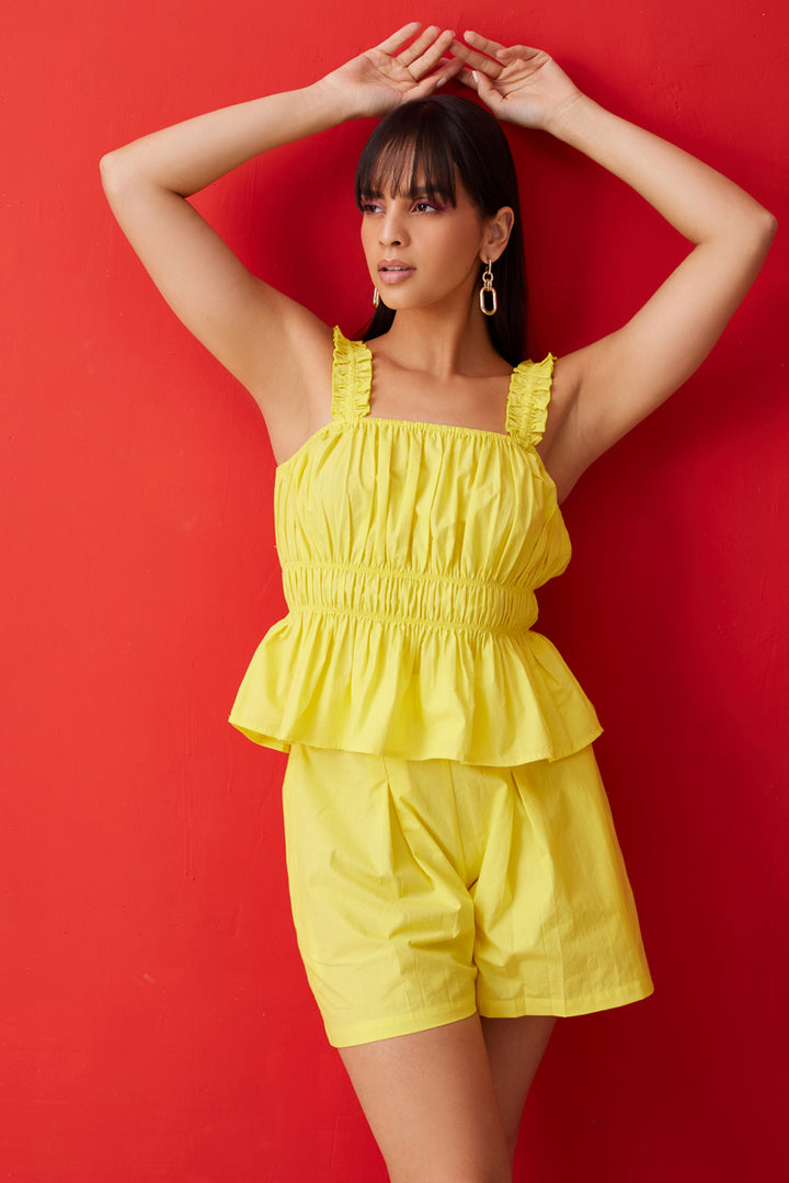 Lemon Ruffle Peplum Co-ord Set