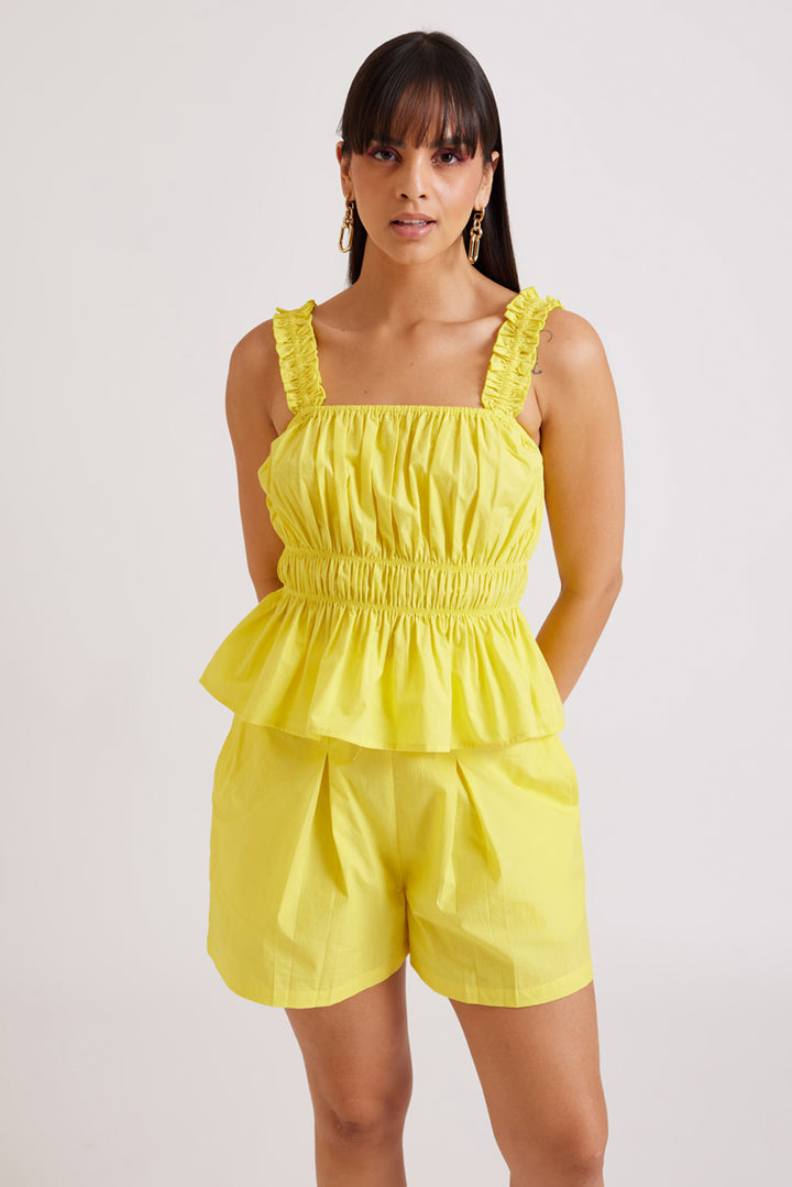 Lemon Ruffle Peplum Co-ord Set