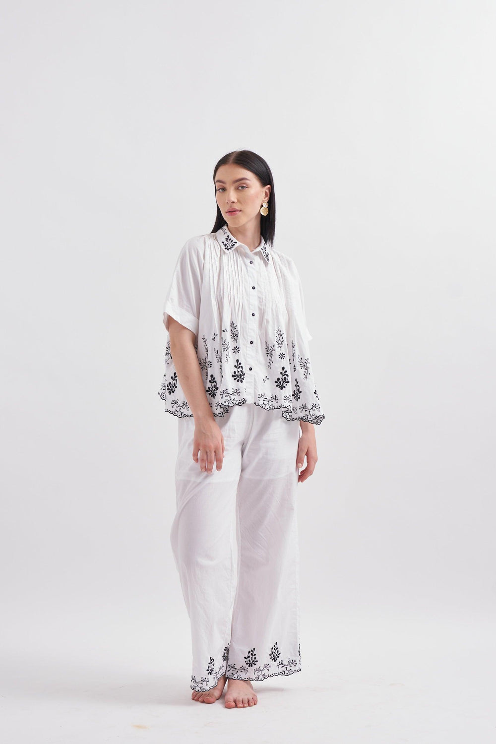White Embroidered Trousers - ANI CLOTHING