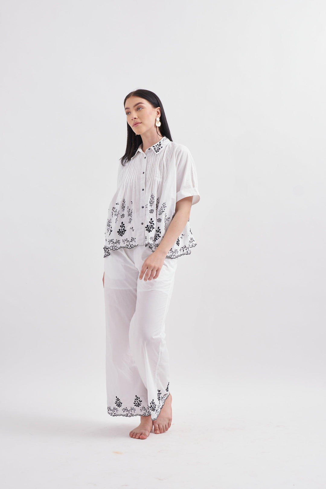 White Embroidered Trousers - ANI CLOTHING