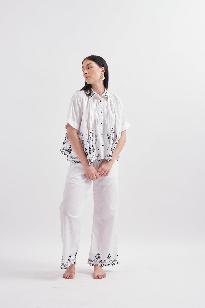 White Embroidered Trousers - ANI CLOTHING