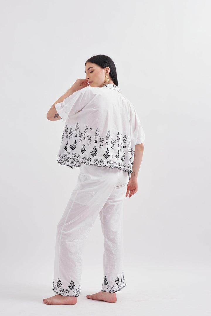 White Embroidered Trousers - ANI CLOTHING
