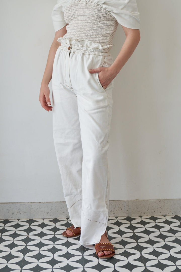 White Denim Pleat Top - ANI CLOTHING