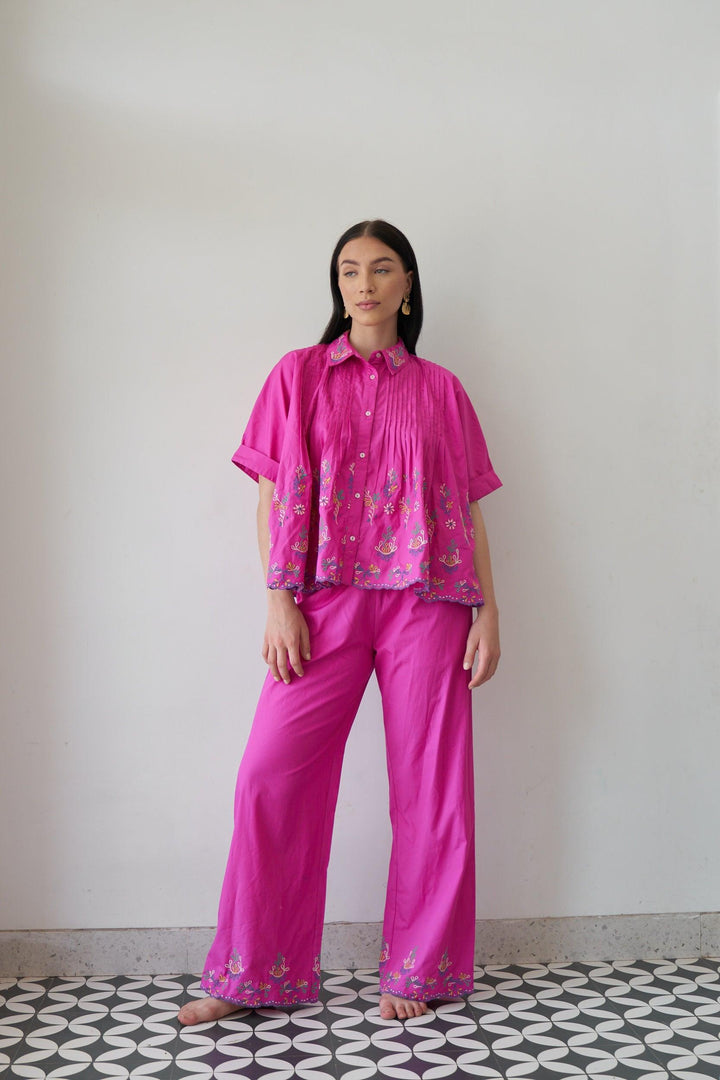 Pink Embroidered Trousers - ANI CLOTHING