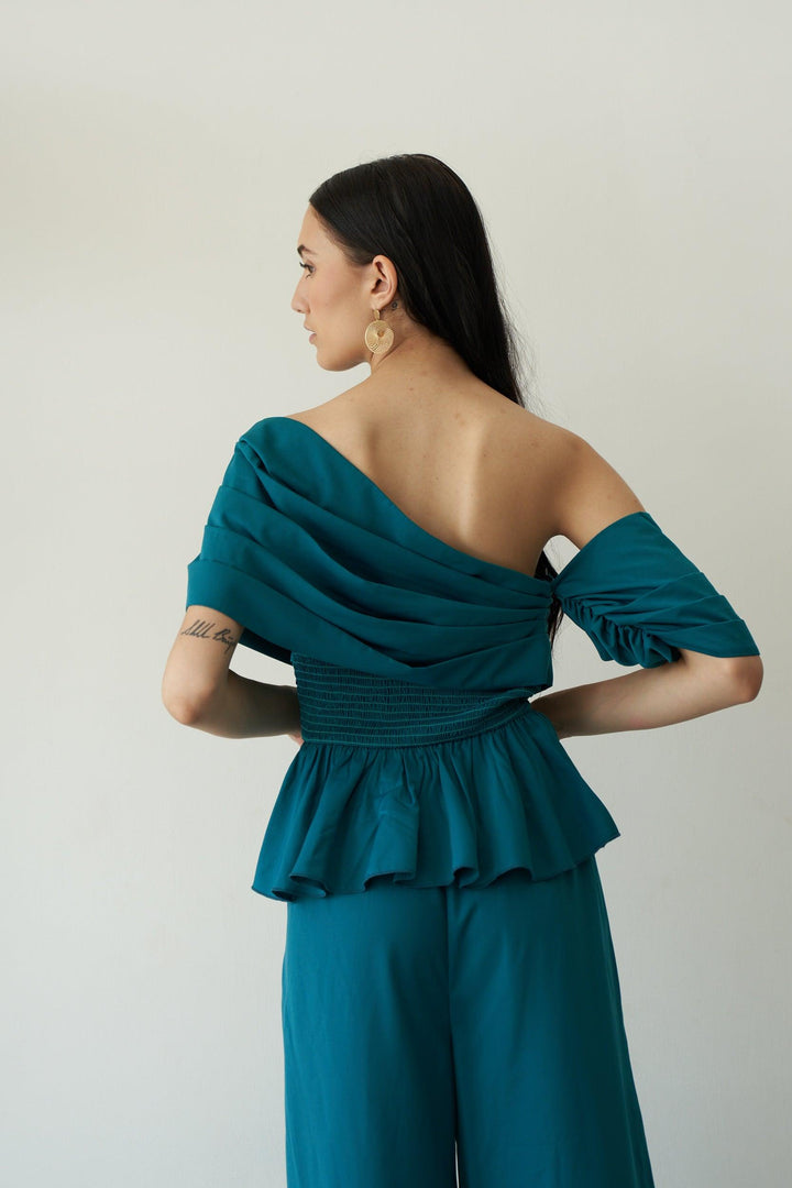 Green Gathered Co-ord set - ANI CLOTHING