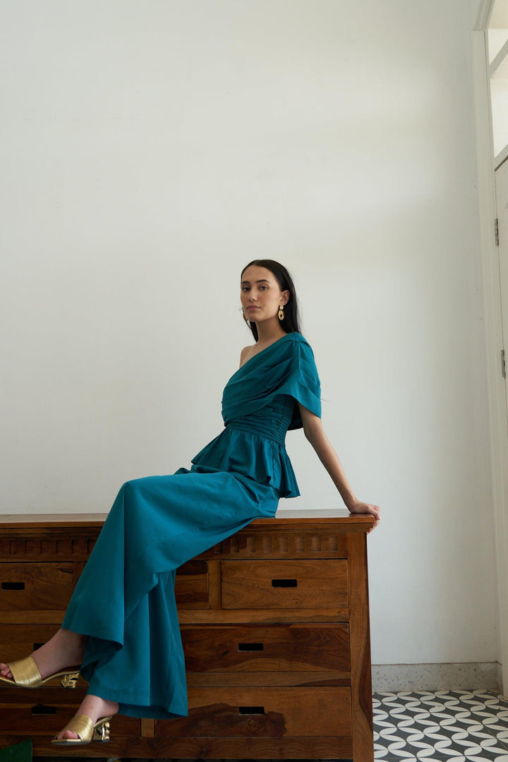 Green Gathered Co-ord set - ANI CLOTHING