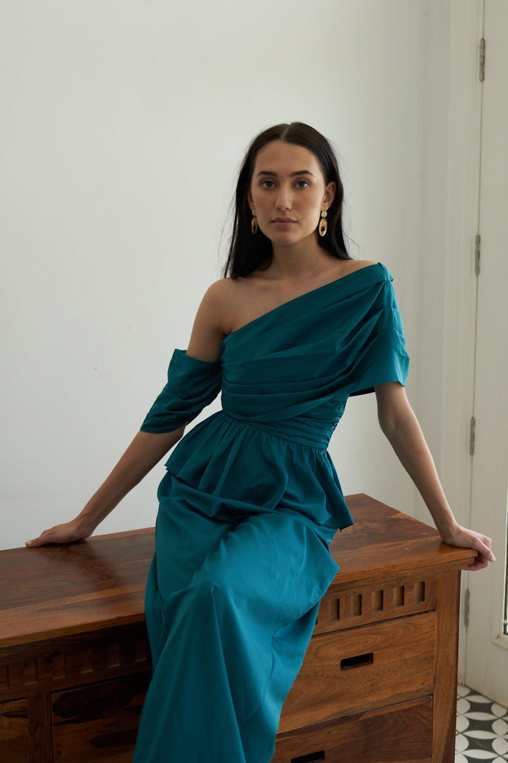 Green Gathered Co-ord set - ANI CLOTHING