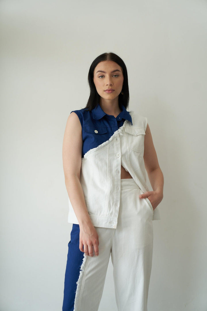 White & Blue Fringe Top - ANI CLOTHING