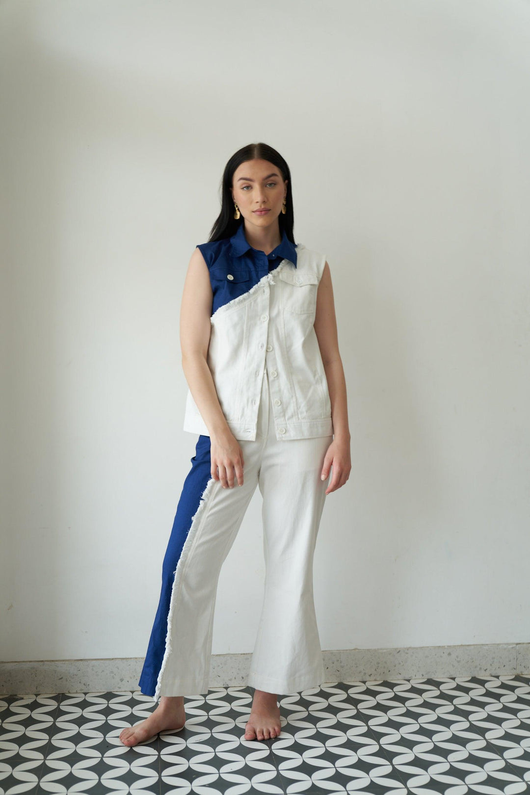 White & Blue Fringe Top - ANI CLOTHING