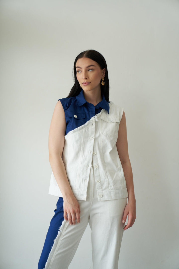 White & Blue Fringe Top - ANI CLOTHING