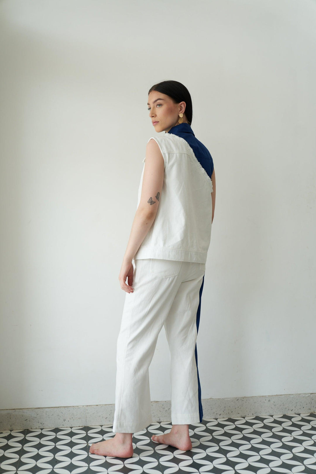 White & Blue Fringe Top - ANI CLOTHING