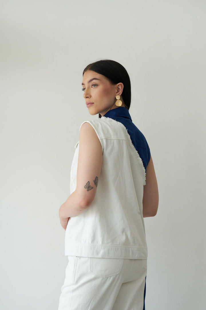 White & Blue Fringe Top - ANI CLOTHING
