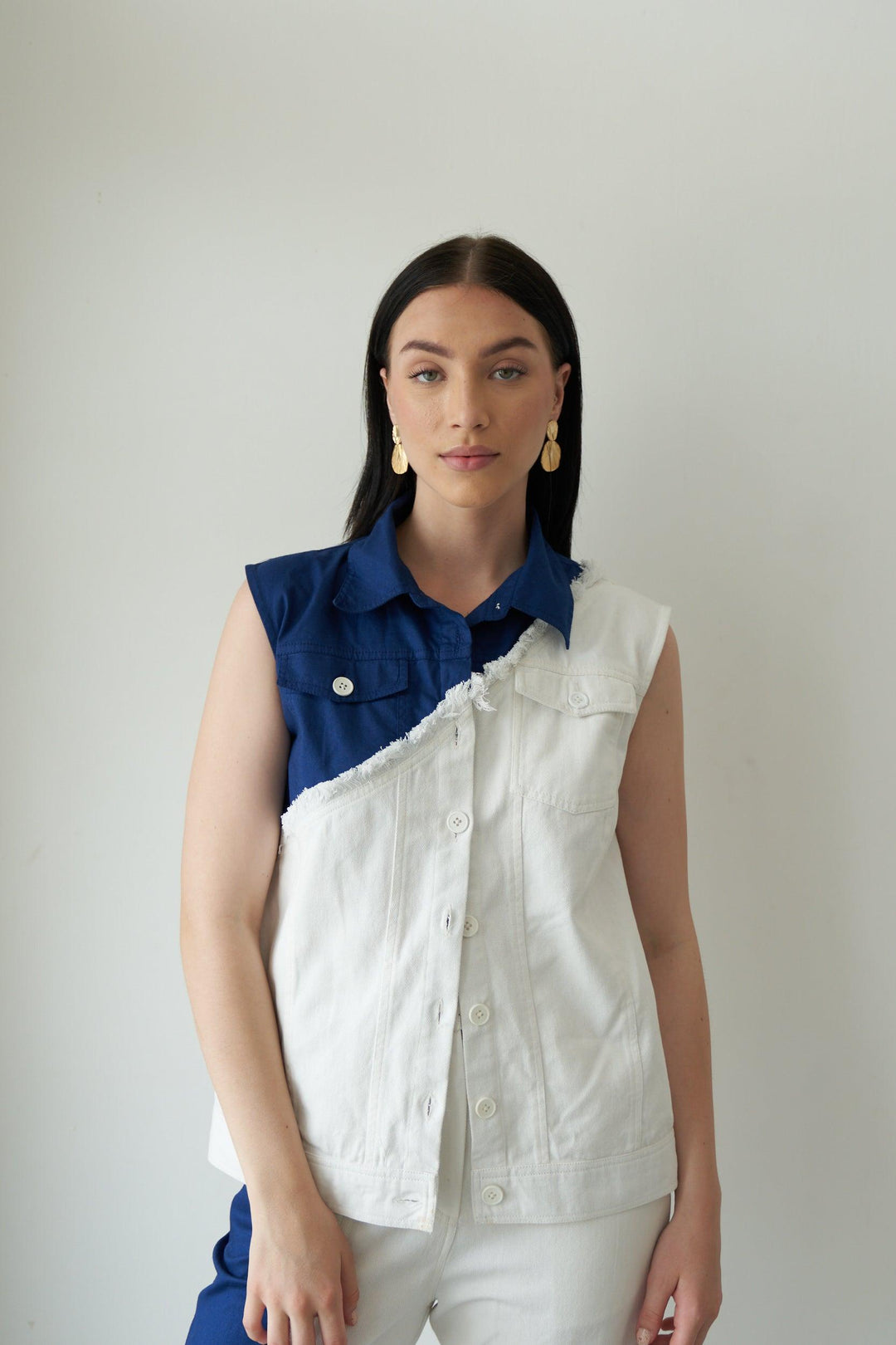 White & Blue Fringe Top - ANI CLOTHING