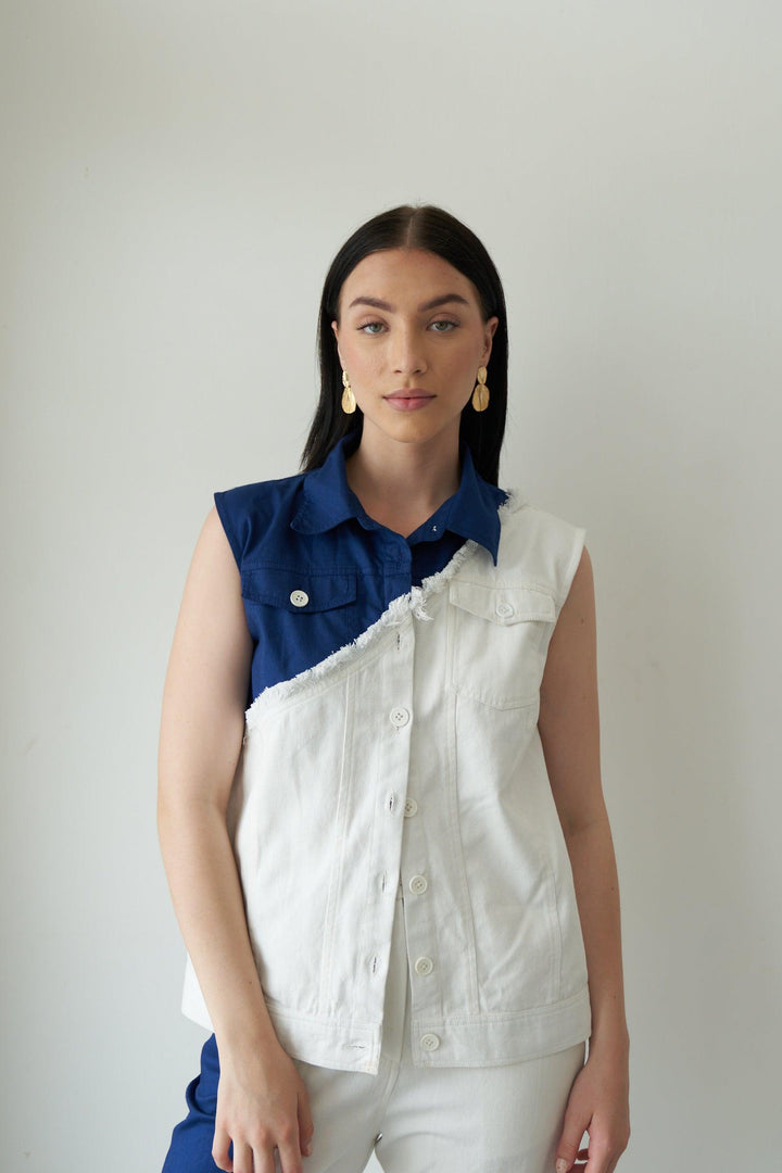 White & Blue Fringe Top - ANI CLOTHING