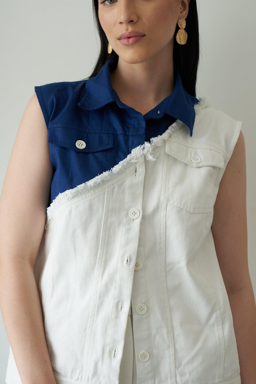 White & Blue Fringe Top - ANI CLOTHING