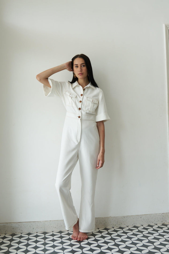 White wood jumpsuit - ANI CLOTHING