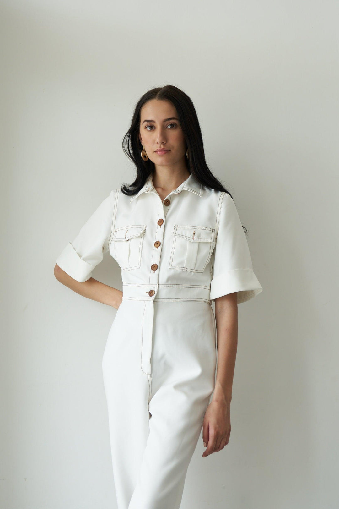 White wood jumpsuit - ANI CLOTHING