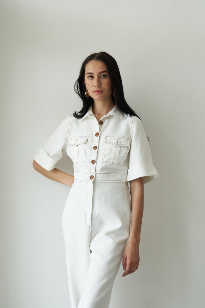 White wood jumpsuit - ANI CLOTHING