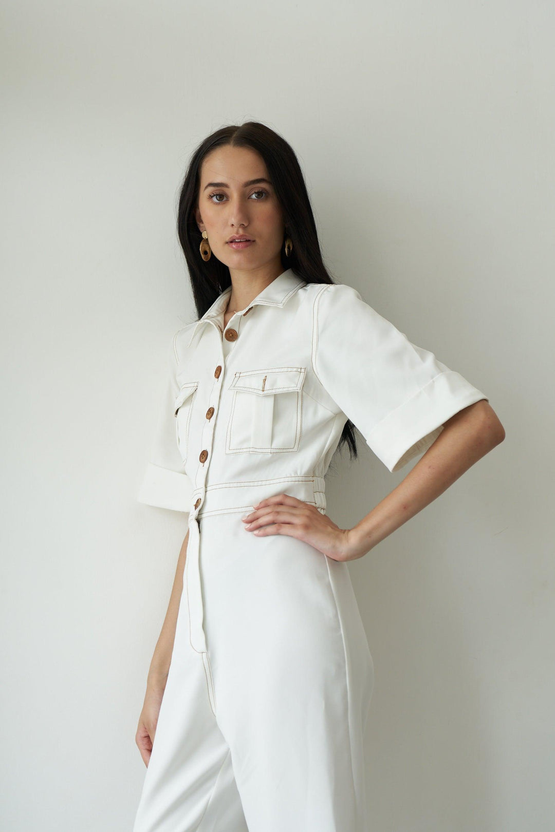 White wood jumpsuit - ANI CLOTHING