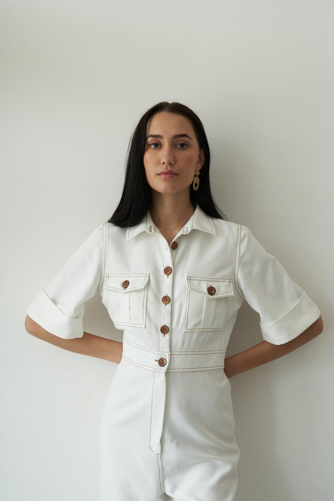 White wood jumpsuit - ANI CLOTHING