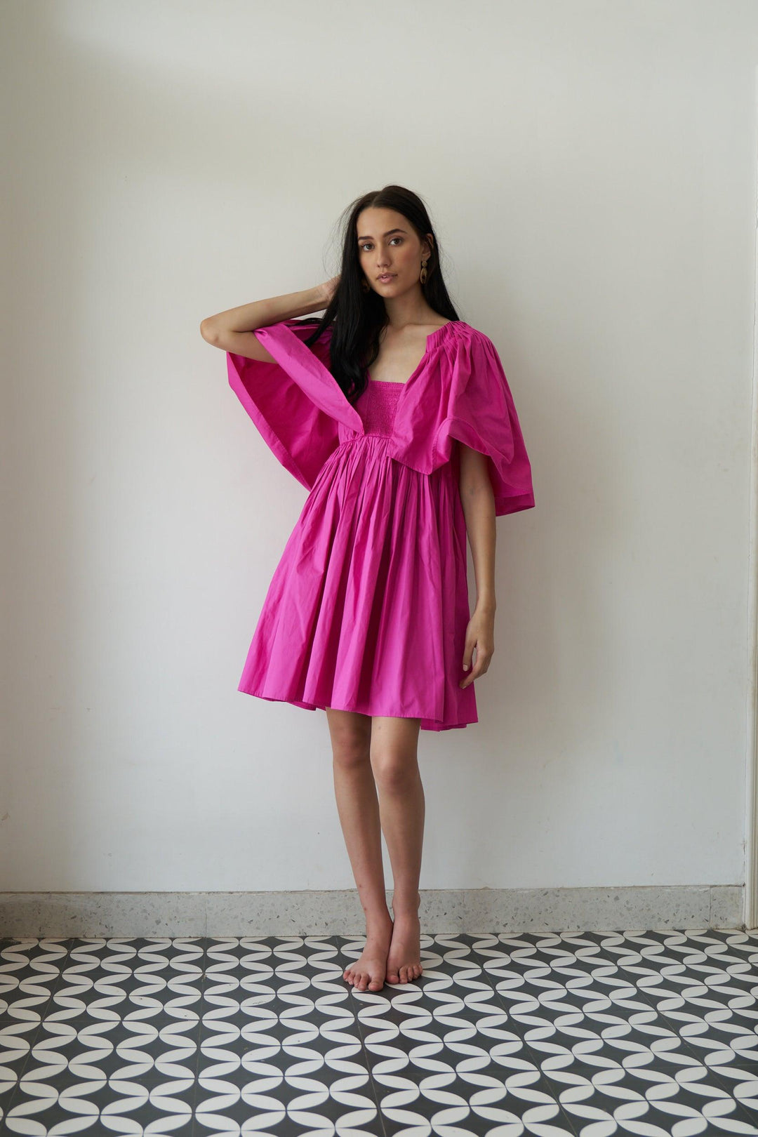 Pink Voluminous Pleat Dress - ANI CLOTHING